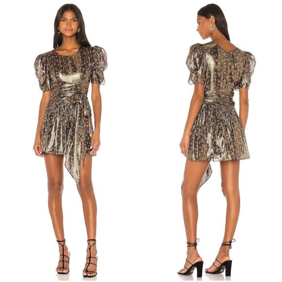 NWT LoveShackFancy Gold Mercy Puff Sleeve Dress $495